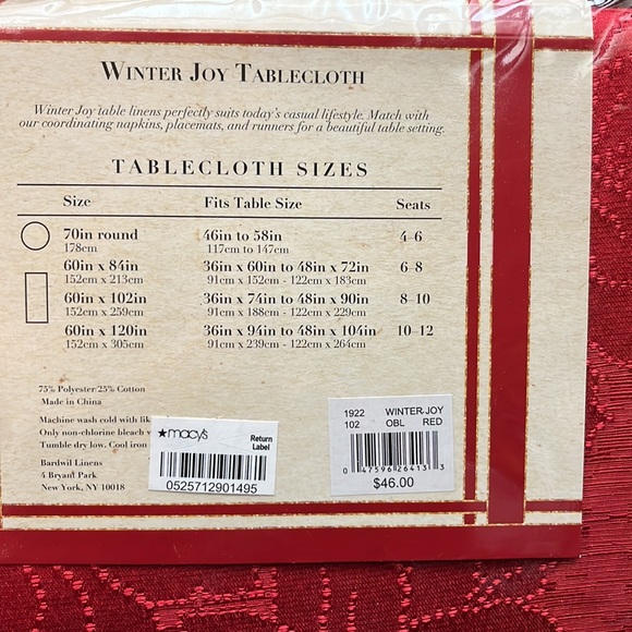 NWT Red Bardwil Linens Winter Joy Poinsettia Holiday Tablecloth.  60 X 102. - Picture 5 of 9